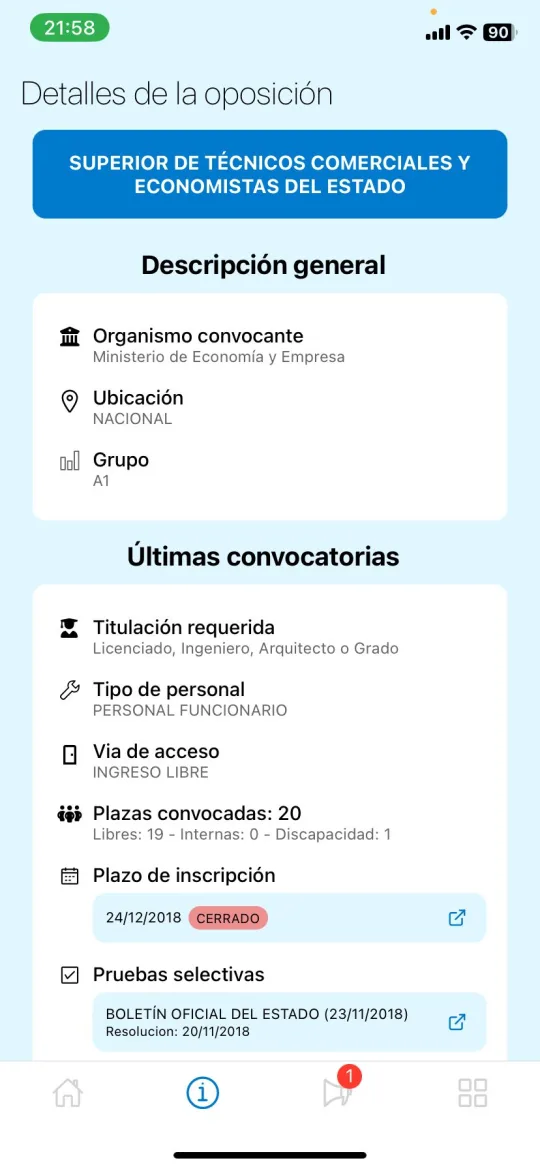 Detalle de una oposición